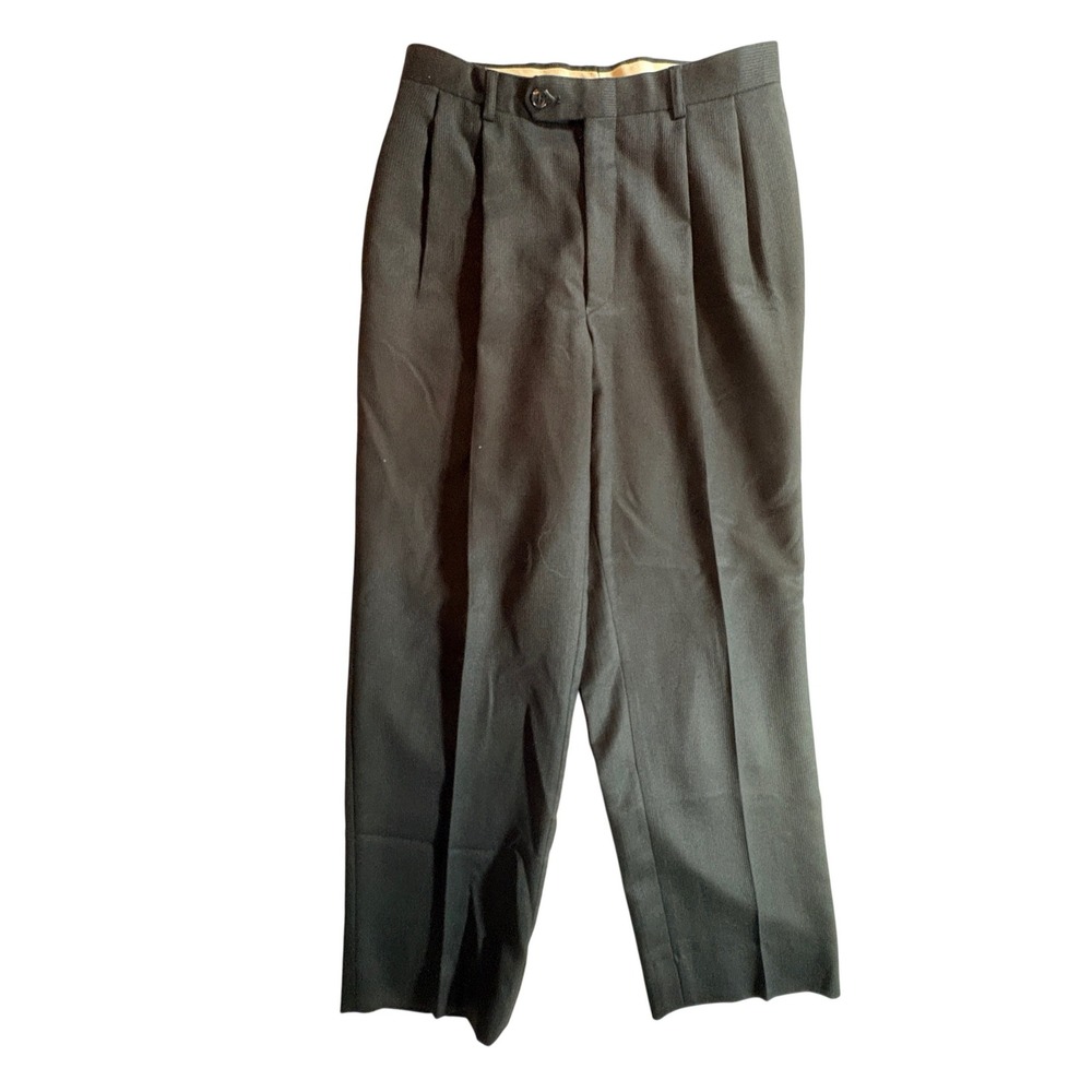 Unbranded Dress Pants Mens 28 Black Wool Silk Blend Pleated Straight Leg Slacks